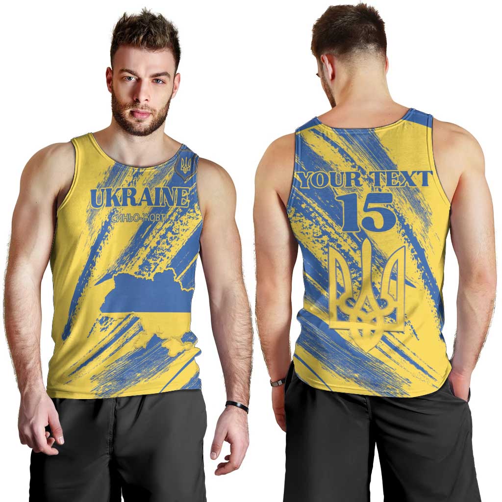 Custom Ukraine Football Men Tank Top Blue And Yellow Grunge Style - Wonder Print Shop