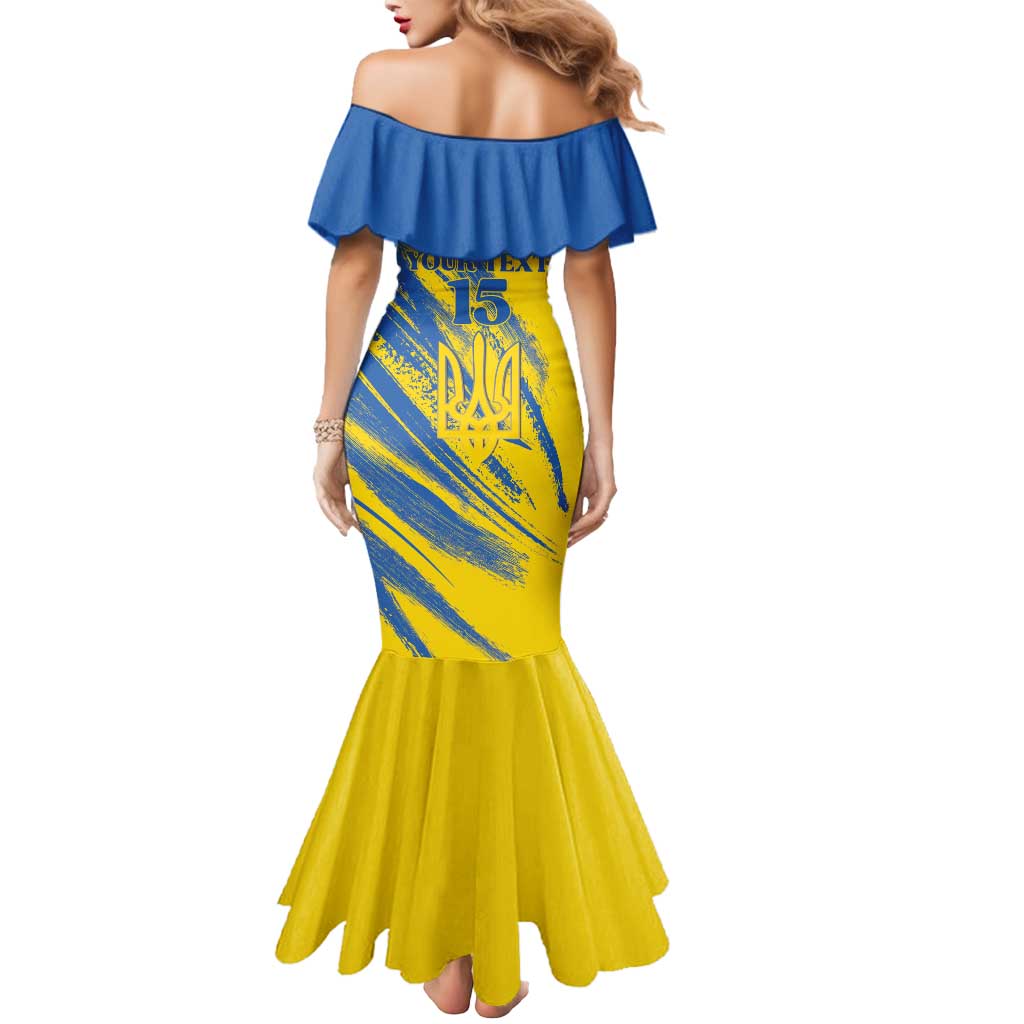 Custom Ukraine Football Mermaid Dress Blue And Yellow Grunge Style - Wonder Print Shop