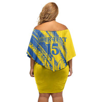 Custom Ukraine Football Off Shoulder Short Dress Blue And Yellow Grunge Style - Wonder Print Shop