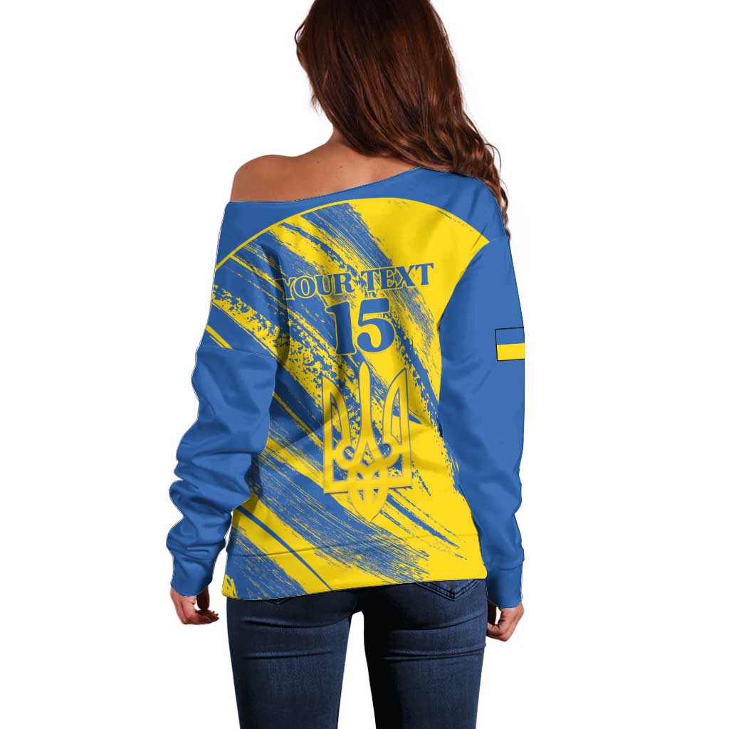 Custom Ukraine Football Off Shoulder Sweater Blue And Yellow Grunge Style - Wonder Print Shop
