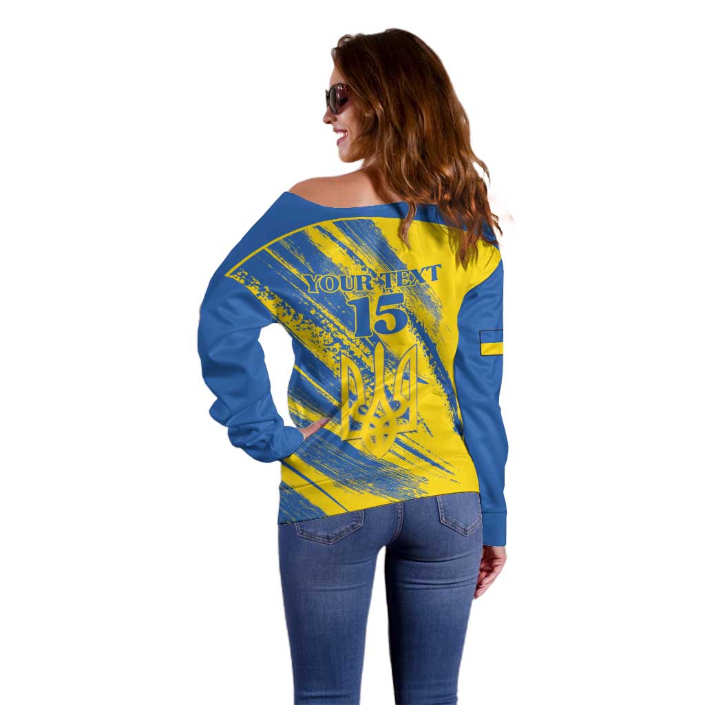 Custom Ukraine Football Off Shoulder Sweater Blue And Yellow Grunge Style - Wonder Print Shop