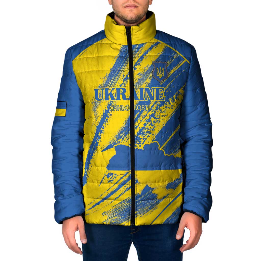 Custom Ukraine Football Padded Jacket Blue And Yellow Grunge Style - Wonder Print Shop