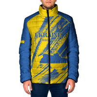 Custom Ukraine Football Padded Jacket Blue And Yellow Grunge Style - Wonder Print Shop