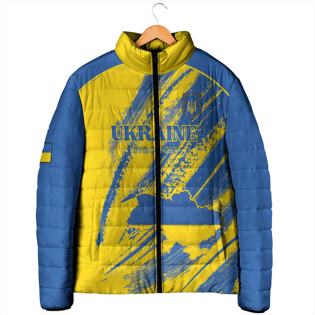 Custom Ukraine Football Padded Jacket Blue And Yellow Grunge Style - Wonder Print Shop
