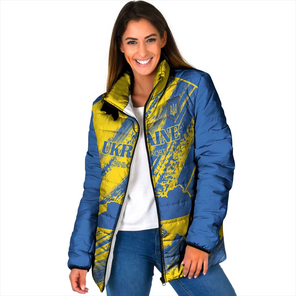Custom Ukraine Football Padded Jacket Blue And Yellow Grunge Style - Wonder Print Shop
