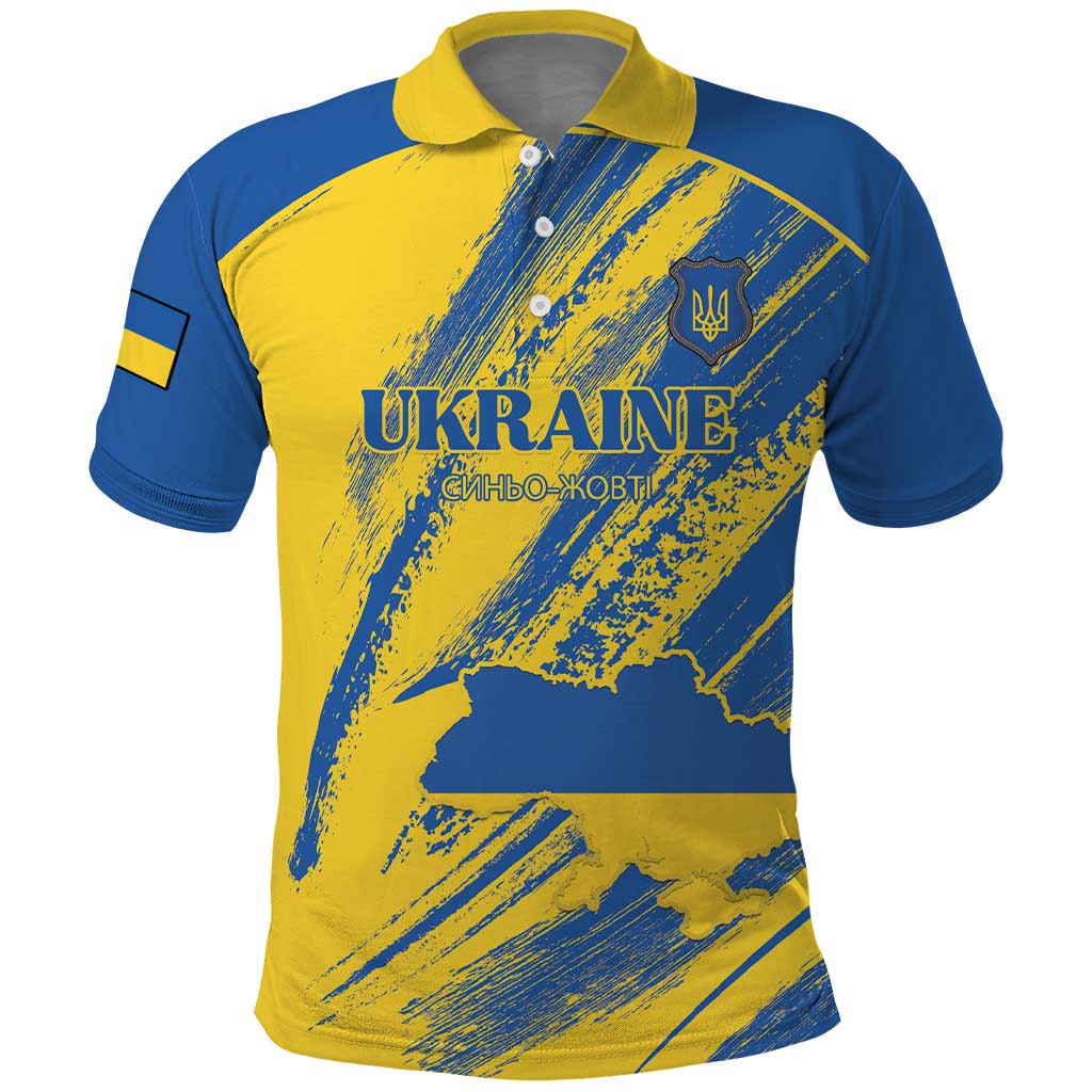 Custom Ukraine Football Polo Shirt Blue And Yellow Grunge Style - Wonder Print Shop