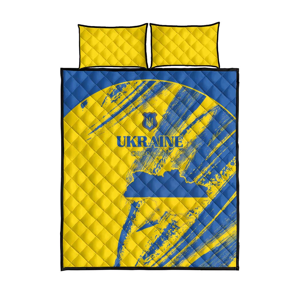 Ukraine Football Quilt Bed Set Blue And Yellow Grunge Style - Wonder Print Shop