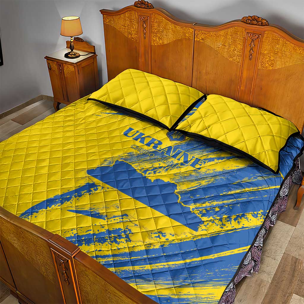 Ukraine Football Quilt Bed Set Blue And Yellow Grunge Style - Wonder Print Shop