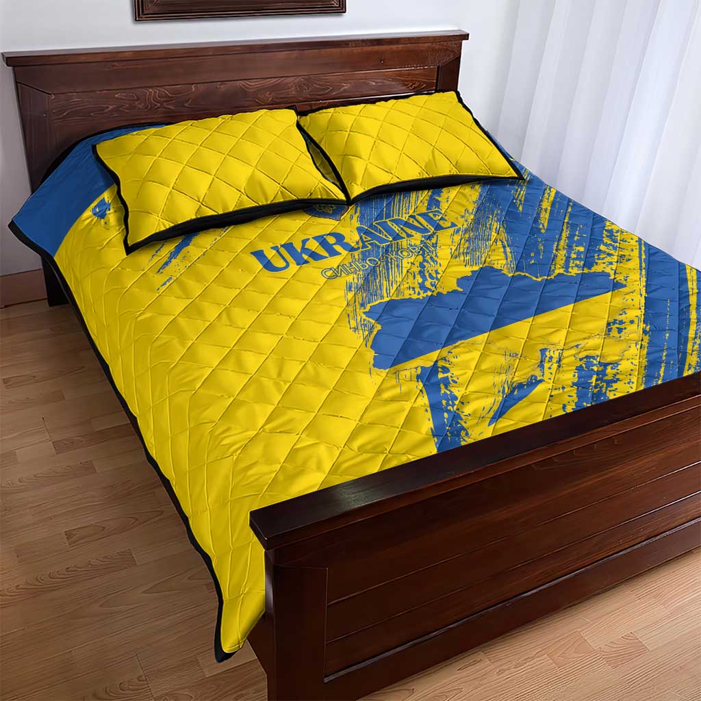 Ukraine Football Quilt Bed Set Blue And Yellow Grunge Style - Wonder Print Shop