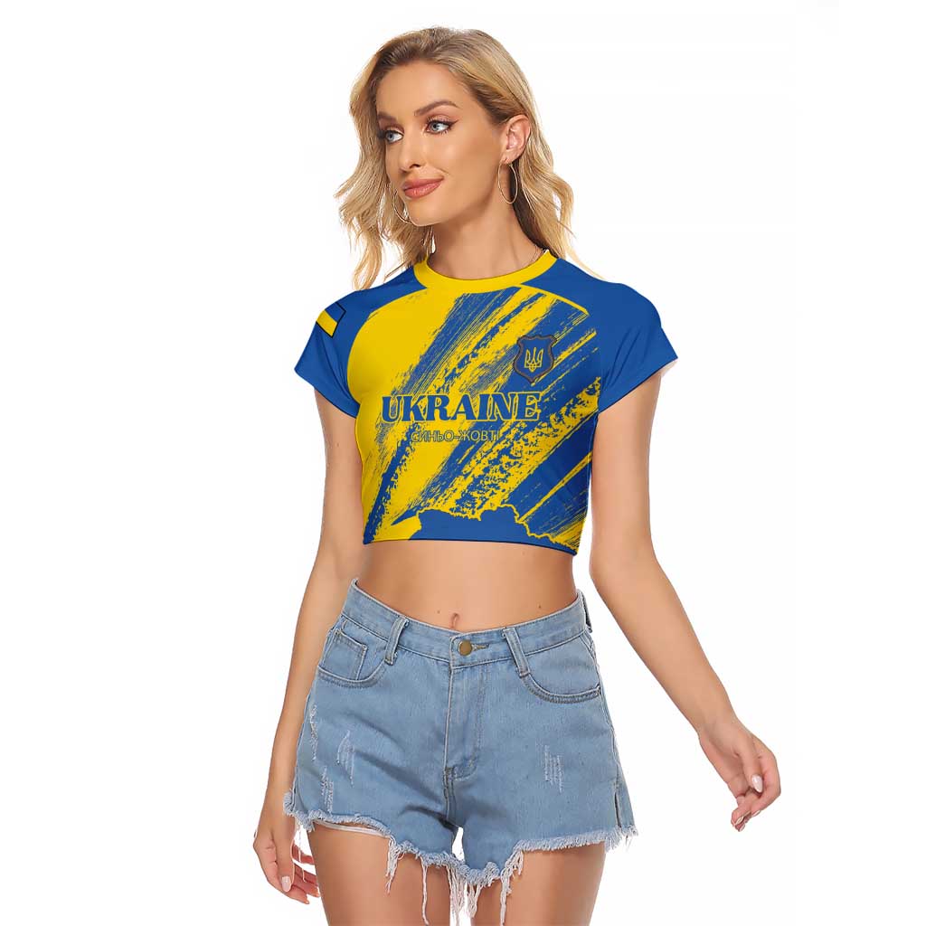Custom Ukraine Football Raglan Cropped T Shirt Blue And Yellow Grunge Style - Wonder Print Shop