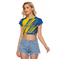 Custom Ukraine Football Raglan Cropped T Shirt Blue And Yellow Grunge Style - Wonder Print Shop