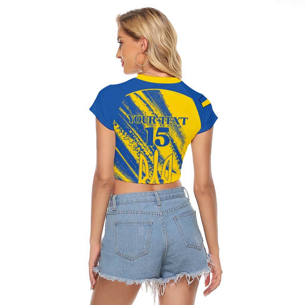 Custom Ukraine Football Raglan Cropped T Shirt Blue And Yellow Grunge Style - Wonder Print Shop