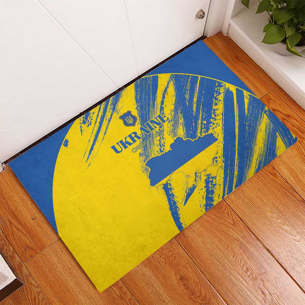 Ukraine Football Rubber Doormat Blue And Yellow Grunge Style - Wonder Print Shop
