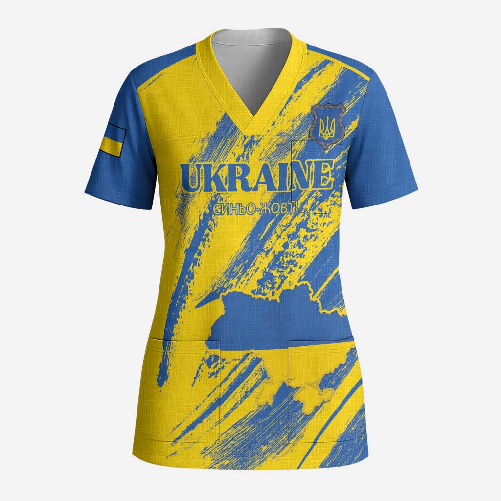 Custom Ukraine Football Scrub Top Blue And Yellow Grunge Style - Wonder Print Shop