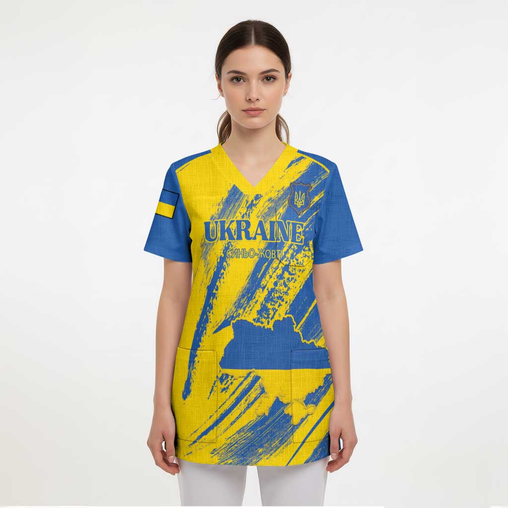 Custom Ukraine Football Scrub Top Blue And Yellow Grunge Style - Wonder Print Shop