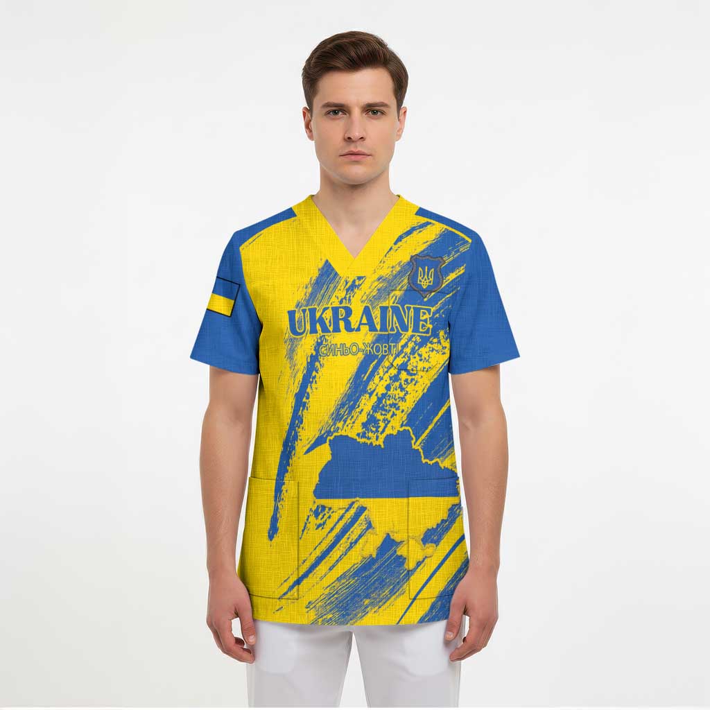 Custom Ukraine Football Scrub Top Blue And Yellow Grunge Style - Wonder Print Shop