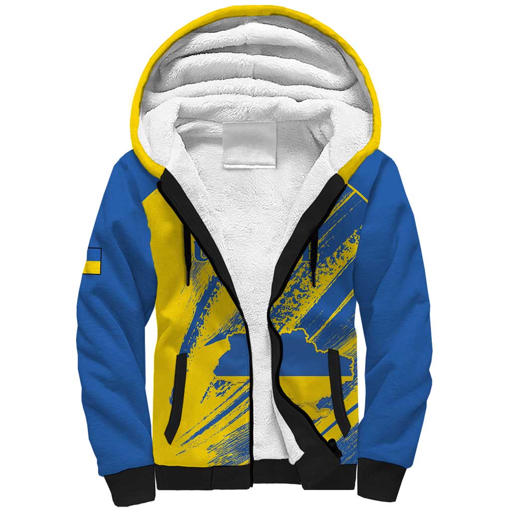 Custom Ukraine Football Sherpa Hoodie Blue And Yellow Grunge Style - Wonder Print Shop