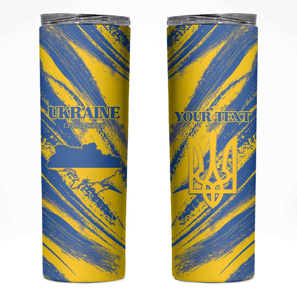 Custom Ukraine Football Skinny Tumbler Blue And Yellow Grunge Style - Wonder Print Shop
