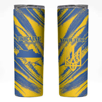 Custom Ukraine Football Skinny Tumbler Blue And Yellow Grunge Style - Wonder Print Shop