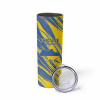Custom Ukraine Football Skinny Tumbler Blue And Yellow Grunge Style - Wonder Print Shop