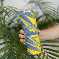 Custom Ukraine Football Skinny Tumbler Blue And Yellow Grunge Style - Wonder Print Shop