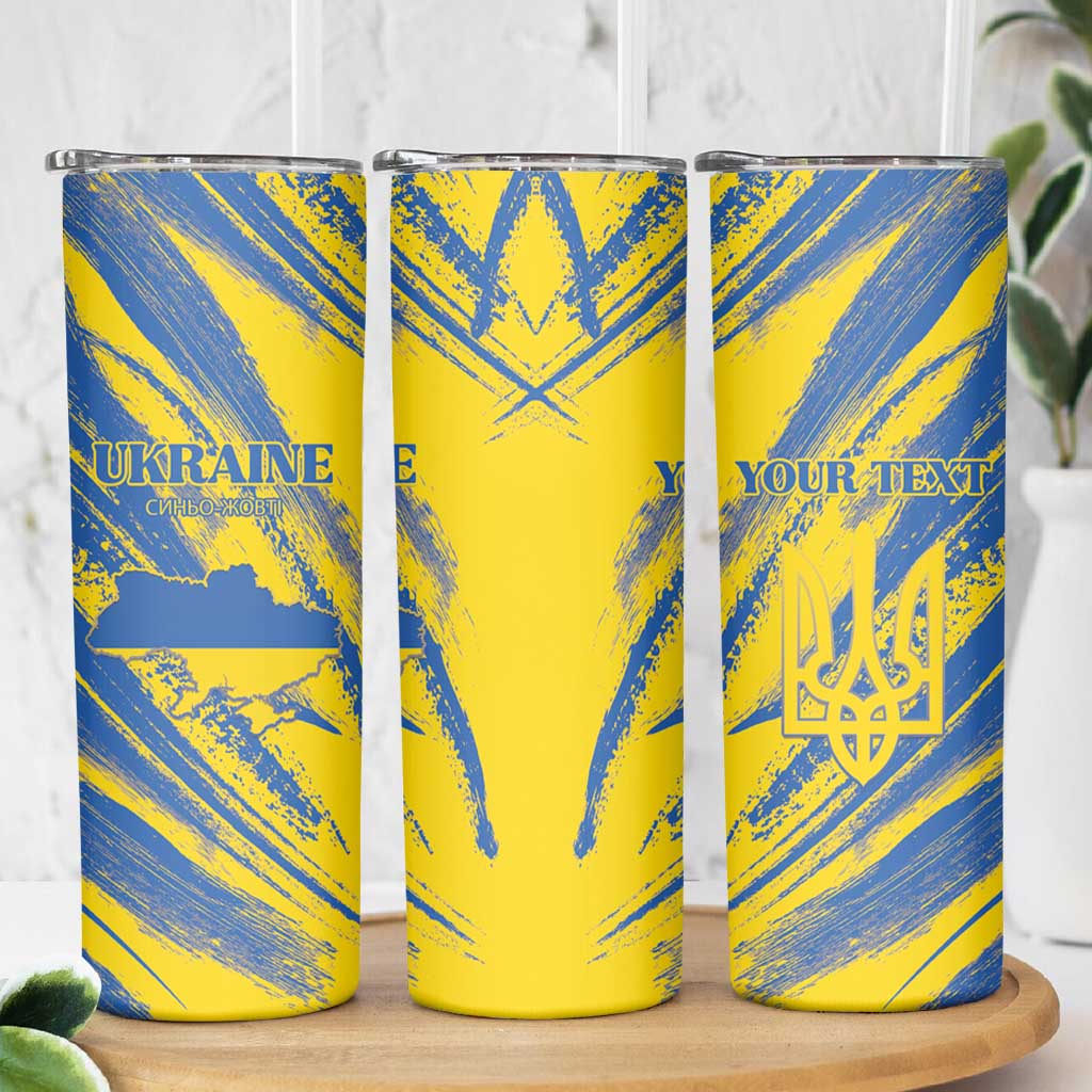 Custom Ukraine Football Skinny Tumbler Blue And Yellow Grunge Style - Wonder Print Shop