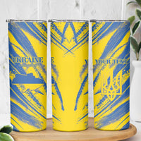 Custom Ukraine Football Skinny Tumbler Blue And Yellow Grunge Style - Wonder Print Shop