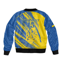 Custom Ukraine Football Sleeve Zip Bomber Jacket Blue And Yellow Grunge Style - Wonder Print Shop