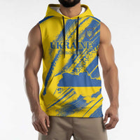 Custom Ukraine Football Sleeveless Hoodie Blue And Yellow Grunge Style - Wonder Print Shop