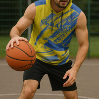 Custom Ukraine Football Sleeveless Hoodie Blue And Yellow Grunge Style - Wonder Print Shop