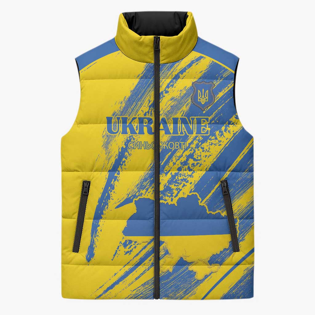 Custom Ukraine Football Sleeveless Puffer Jacket Blue And Yellow Grunge Style - Wonder Print Shop