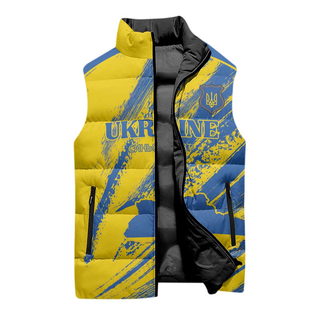 Custom Ukraine Football Sleeveless Puffer Jacket Blue And Yellow Grunge Style - Wonder Print Shop