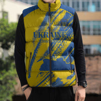 Custom Ukraine Football Sleeveless Puffer Jacket Blue And Yellow Grunge Style - Wonder Print Shop