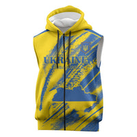 Custom Ukraine Football Sleeveless Zip Hoodie Blue And Yellow Grunge Style - Wonder Print Shop