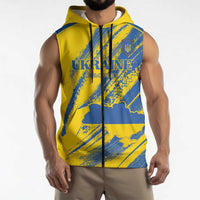 Custom Ukraine Football Sleeveless Zip Hoodie Blue And Yellow Grunge Style - Wonder Print Shop