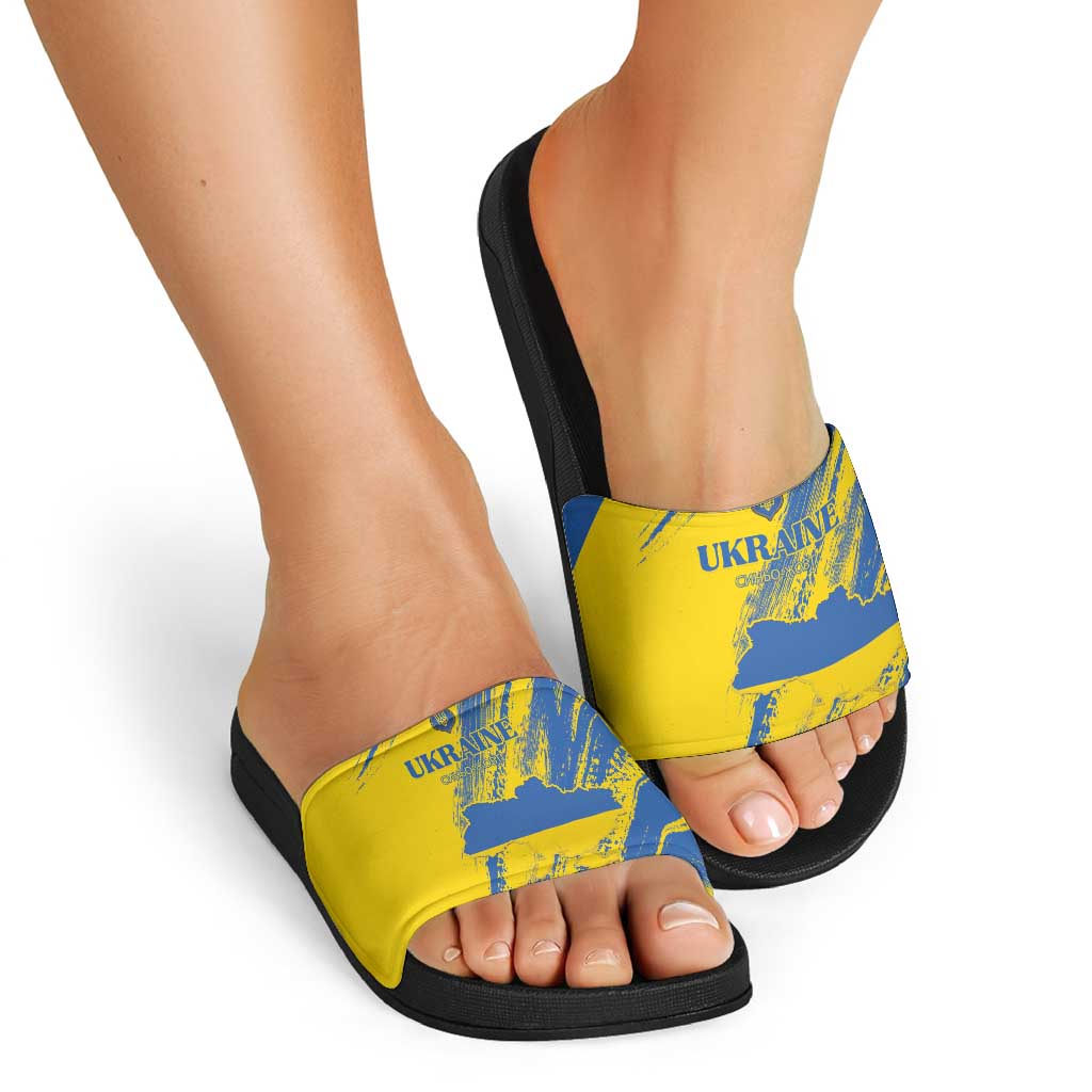 Ukraine Football Slide Sandals Blue And Yellow Grunge Style - Wonder Print Shop