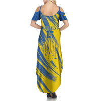 Custom Ukraine Football Summer Maxi Dress Blue And Yellow Grunge Style - Wonder Print Shop