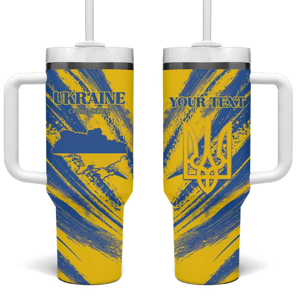 Custom Ukraine Football Tumbler With Handle Blue And Yellow Grunge Style - Wonder Print Shop