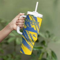 Custom Ukraine Football Tumbler With Handle Blue And Yellow Grunge Style - Wonder Print Shop