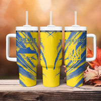 Custom Ukraine Football Tumbler With Handle Blue And Yellow Grunge Style - Wonder Print Shop