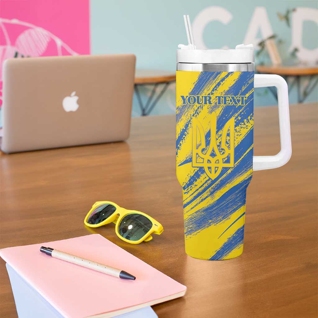 Custom Ukraine Football Tumbler With Handle Blue And Yellow Grunge Style - Wonder Print Shop