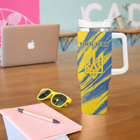 Custom Ukraine Football Tumbler With Handle Blue And Yellow Grunge Style - Wonder Print Shop