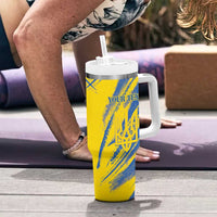 Custom Ukraine Football Tumbler With Handle Blue And Yellow Grunge Style - Wonder Print Shop