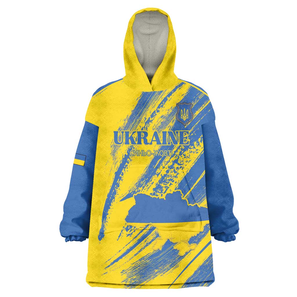 Custom Ukraine Football Wearable Blanket Hoodie Blue And Yellow Grunge Style - Wonder Print Shop