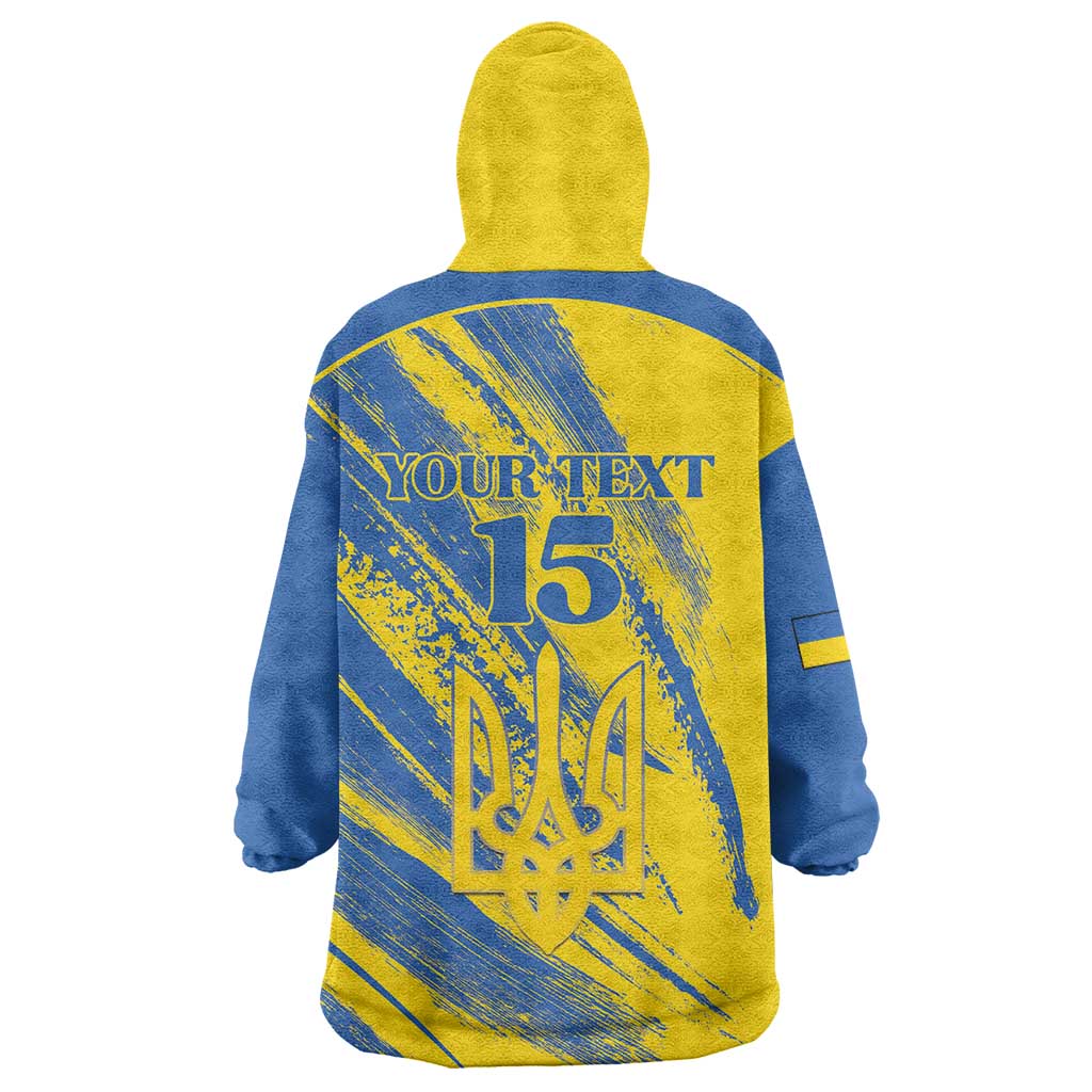 Custom Ukraine Football Wearable Blanket Hoodie Blue And Yellow Grunge Style - Wonder Print Shop