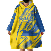 Custom Ukraine Football Wearable Blanket Hoodie Blue And Yellow Grunge Style - Wonder Print Shop