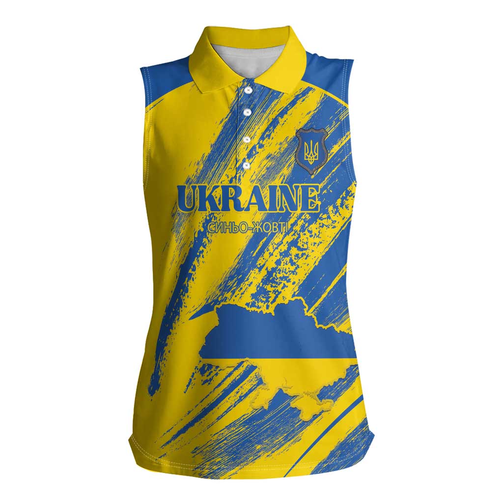 Custom Ukraine Football Women Sleeveless Polo Shirt Blue And Yellow Grunge Style - Wonder Print Shop