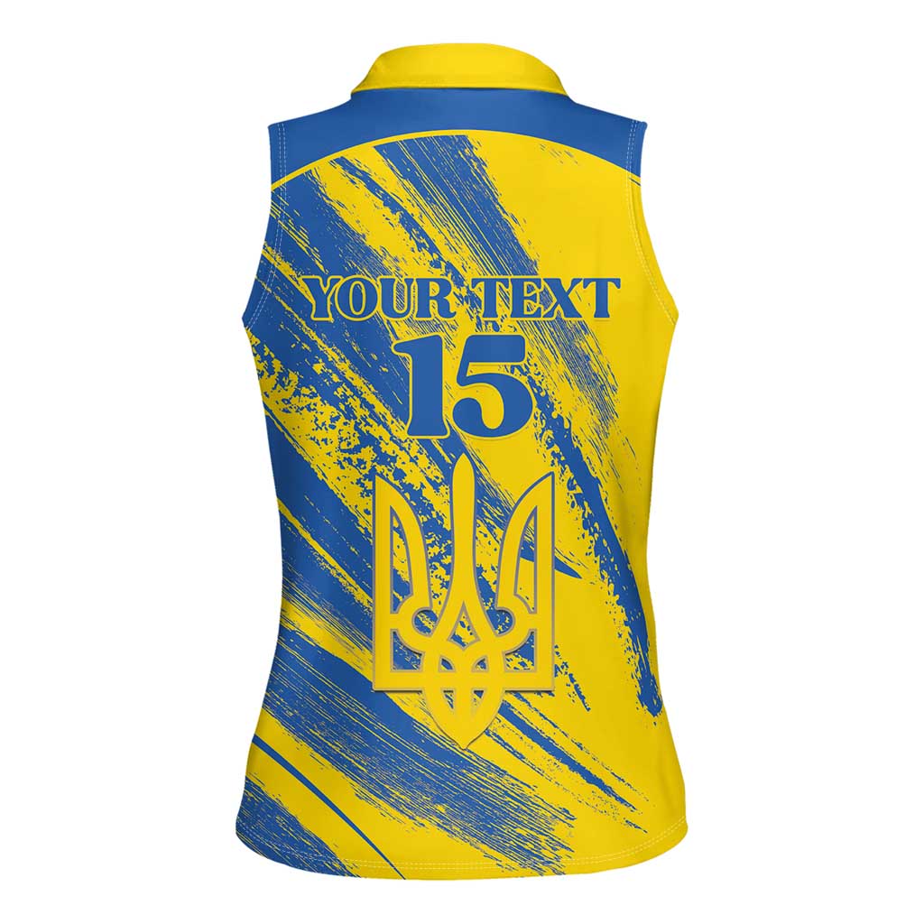 Custom Ukraine Football Women Sleeveless Polo Shirt Blue And Yellow Grunge Style - Wonder Print Shop