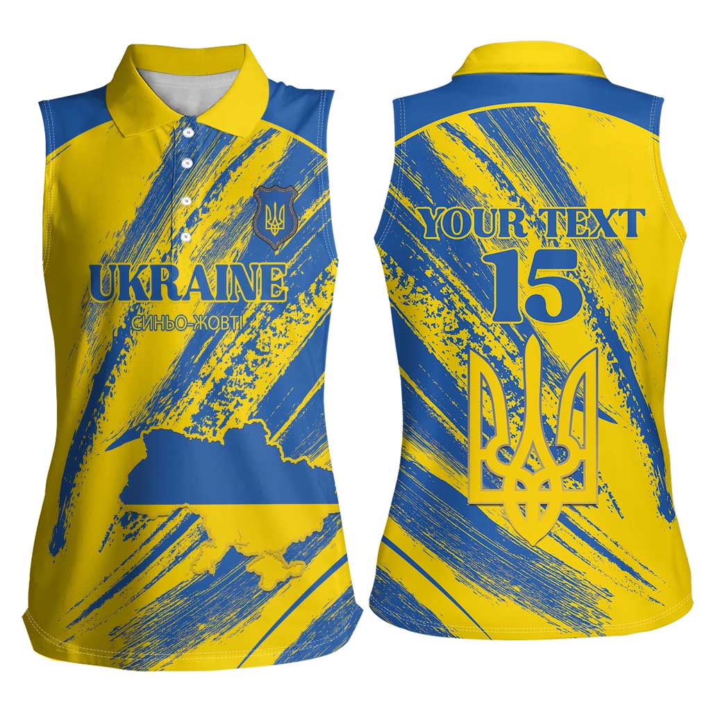 Custom Ukraine Football Women Sleeveless Polo Shirt Blue And Yellow Grunge Style - Wonder Print Shop