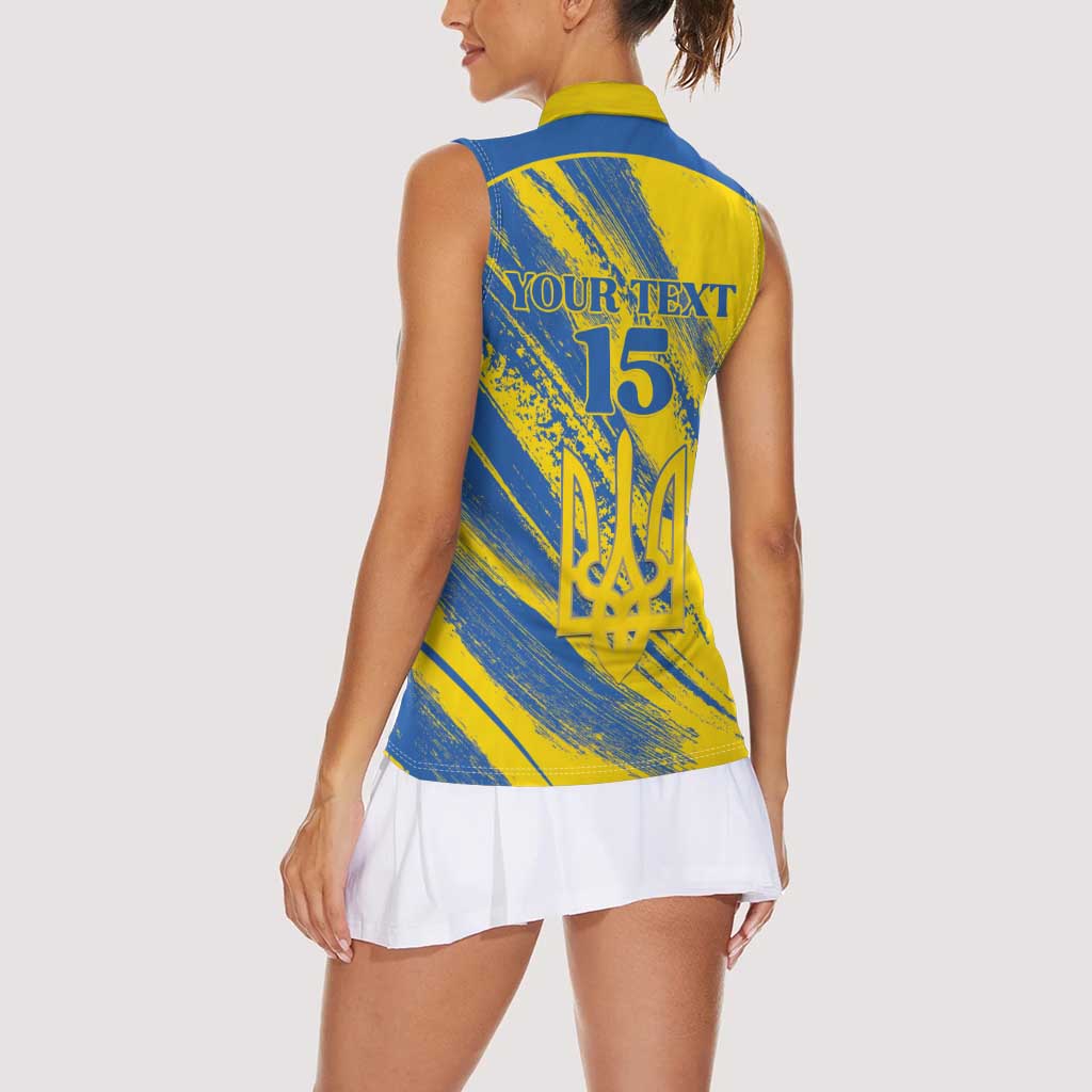 Custom Ukraine Football Women Sleeveless Polo Shirt Blue And Yellow Grunge Style - Wonder Print Shop